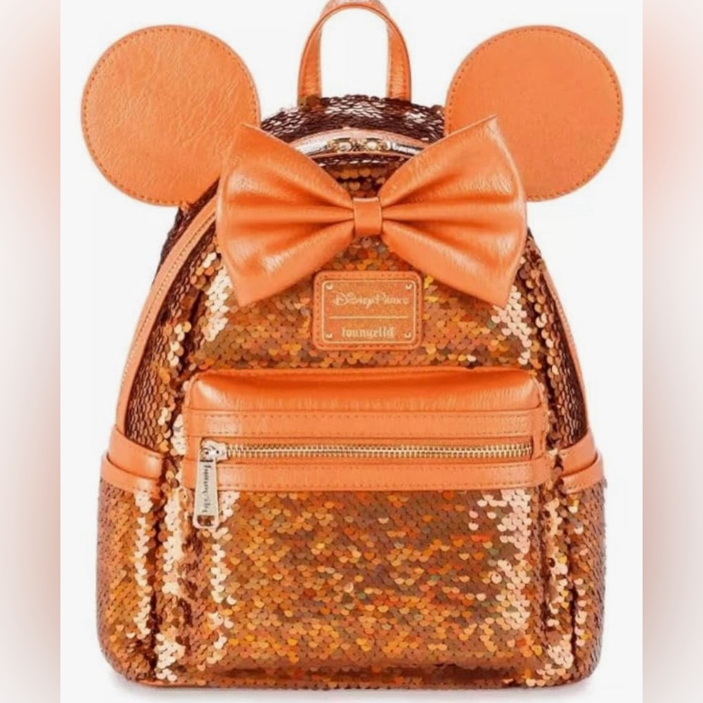 Loungefly Mini Backpack - Disney Parks Minnie Mouse Peach Punch Sequins